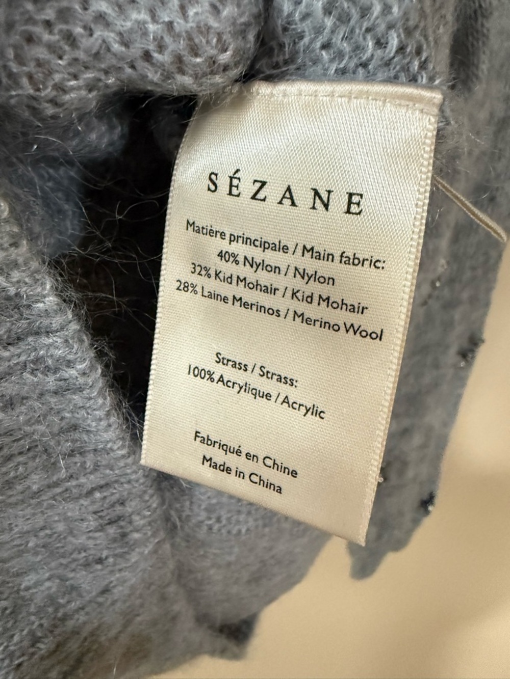 Sézane grey wool sweater embellished with small sparkling bead details - Picture 3 of 5